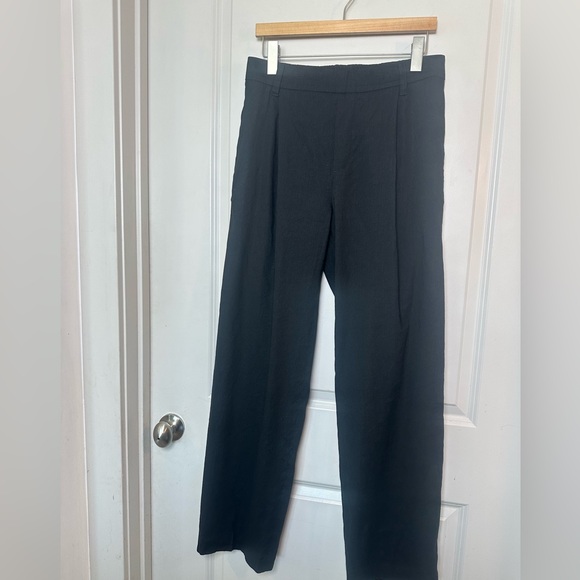 Vince Linen Blend Pleated Wide Leg Pull On Lightweight Black Pants, Medium - Picture 7 of 14
